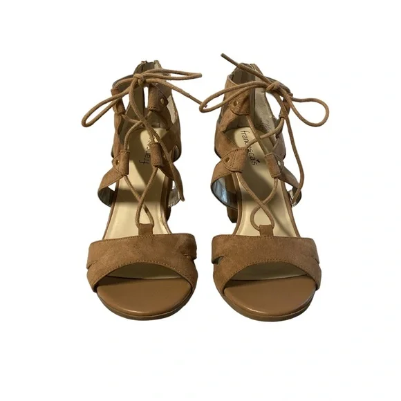 Francescas Collection Eliza Women’s 7 Lace Up Heels Open Toe Sandals Cut Out Tan - Picture 3 of 12